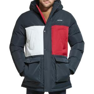 imageTommy Hilfiger Mens Arctic Cloth Heavyweight Performance Parka Down Alternative Outerwear CoatNavy Flag Colorblock