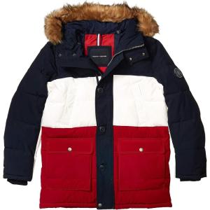 imageTommy Hilfiger Mens Arctic Cloth Heavyweight Performance Parka Down Alternative Outerwear CoatNavyWhiteRed