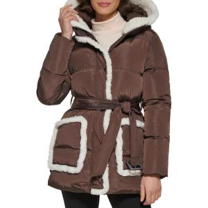 imageKenneth Cole Womens Puffer JacketSherpa Trim Dark Roast