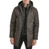 imageKenneth Cole Mens Water Resistant Printed Wool Midweight Hooded Stadium Coat WQuilted BibGrey Plaid