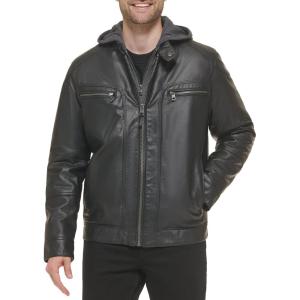 imageCalvin Klein Mens Motorcycle Jacket With Removable HoodieMoto Black