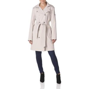 imageCalvin Klein Womens Double Breasted Belted Rain Jacket With Removable HoodDouble Breasted Oyster