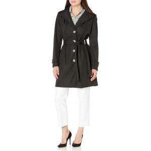 imageCalvin Klein Womens Single Breasted Belted Rain Jacket with Removable HoodSingle Breasted Black