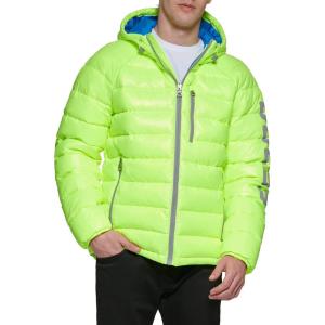 imageGUESS Mens Long Sleeve Midweight Hooded PufferNeon Yellow