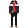 imageTommy Hilfiger Mens Hooded Puffer Jacket Standard and Big ampamp TallBlackWhite Mixed Media Stripe