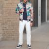 imageTommy Hilfiger Mens Lightweight Varsity Rib Knit Bomber JacketTropical Print