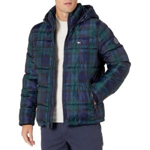 imageTommy Hilfiger Mens Hooded Puffer Jacket Standard and Big ampamp TallBlack Watch Plaid