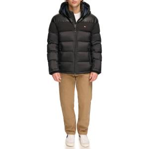 imageTommy Hilfiger Mens Hooded Puffer Jacket Standard and Big ampamp TallBlackFaux Leather