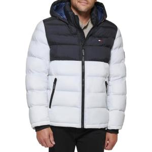 imageTommy Hilfiger Mens Hooded Puffer Jacket Standard and Big ampamp TallBlackWhite 2 Tone