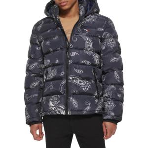 imageTommy Hilfiger Mens Hooded Puffer Jacket Standard and Big ampamp TallBlackWhite Paisley