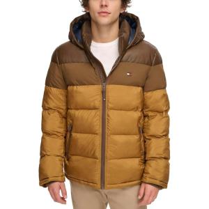 imageTommy Hilfiger Mens Hooded Puffer Jacket Standard and Big ampamp TallBrown Color Block
