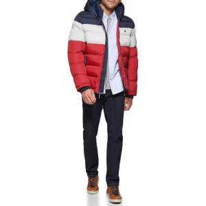 imageTommy Hilfiger Mens Hooded Puffer Jacket Standard and Big ampamp TallMidnightIceRed