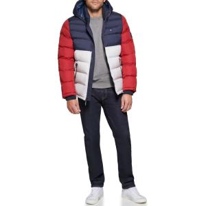 imageTommy Hilfiger Mens Hooded Puffer Jacket Standard and Big ampamp TallNavyRedIce