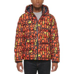 imageTommy Hilfiger Mens Hooded Puffer Jacket Standard and Big ampamp TallOrange Abstract Logo