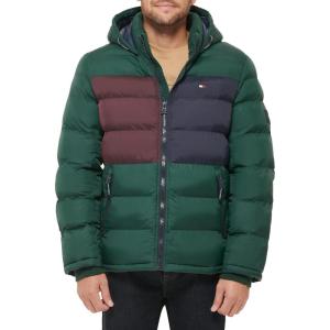 imageTommy Hilfiger Mens Hooded Puffer Jacket Standard and Big ampamp TallPine Colorblock