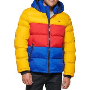 imageTommy Hilfiger Mens Hooded Puffer Jacket Standard and Big ampamp TallYellowRedBlue