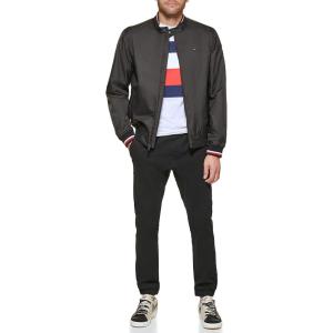 imageTommy Hilfiger Mens Lightweight Varsity Rib Knit Bomber JacketBlack Poly