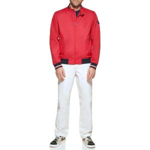 imageTommy Hilfiger Mens Lightweight Varsity Rib Knit Bomber JacketRed Poly