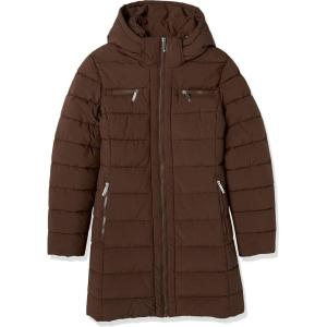 imageTommy Hilfiger Womens Solid Long Puffer Untrimmed Hood Long JacketBrown