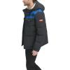 imageLevis Mens Performance Hooded Puffer Trucker Jacket Regular ampamp Big ampamp Tall SizesBlue Buffalo PlaidBlack