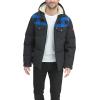 imageLevis Mens Performance Hooded Puffer Trucker Jacket Regular ampamp Big ampamp Tall SizesBlue Buffalo PlaidBlack