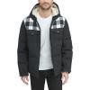 imageLevis Mens Performance Hooded Puffer Trucker Jacket Regular ampamp Big ampamp Tall SizesWhite PlaidBlack