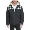 imageLevis Mens Performance Hooded Puffer Trucker Jacket Regular ampamp Big ampamp Tall SizesWhite PlaidBlack