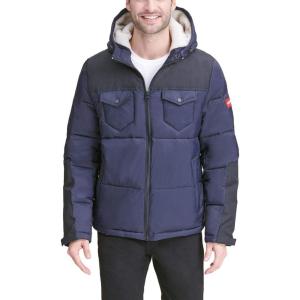 imageLevis Mens Performance Hooded Puffer Trucker Jacket Regular ampamp Big ampamp Tall SizesBlackNavy
