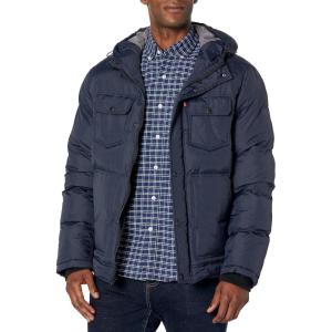 imageLevis Mens Performance Hooded Puffer Trucker Jacket Regular ampamp Big ampamp Tall SizesNavy Solid