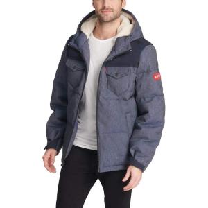imageLevis Mens Performance Hooded Puffer Trucker Jacket Regular ampamp Big ampamp Tall SizesNavyHeather Navy