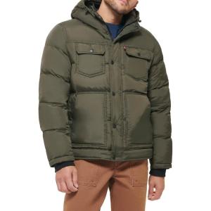 imageLevis Mens Performance Hooded Puffer Trucker Jacket Regular ampamp Big ampamp Tall SizesOlive Solid