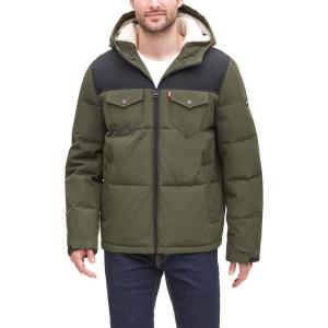 imageLevis Mens Performance Hooded Puffer Trucker Jacket Regular ampamp Big ampamp Tall SizesOliveBlack