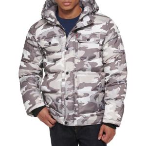 imageLevis Mens Performance Hooded Puffer Trucker Jacket Regular ampamp Big ampamp Tall SizesWhite Camouflage