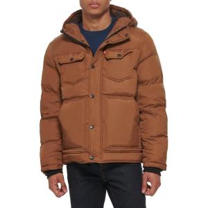 imageLevis Mens Performance Hooded Puffer Trucker Jacket Regular ampamp Big ampamp Tall SizesWorker Brown Solid