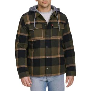 imageLevis Mens Plaid Sherpa Lined Hooded Shirt Jacket Regular ampamp Big ampamp Tall SizesHooded OliveBlack Plaid