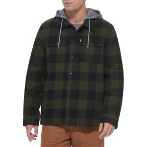 imageLevis Mens Plaid Sherpa Lined Hooded Shirt Jacket Regular ampamp Big ampamp Tall SizesOlive Buffalo Check
