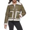 Olive Faux Leather Sherpa Pocket