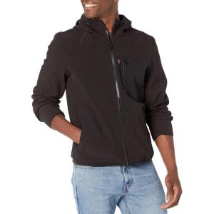 imageLevis Mens WaterResistant Soft Shell Active Hooded JacketBlackBlack