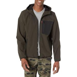 imageLevis Mens WaterResistant Soft Shell Active Hooded JacketOliveBlack