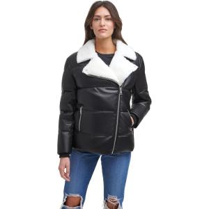 imageLevis Womens Breanna Faux Fur Puffer Jacket Standard ampamp Plus SizesBlack Faux Fur Trimmed Moto
