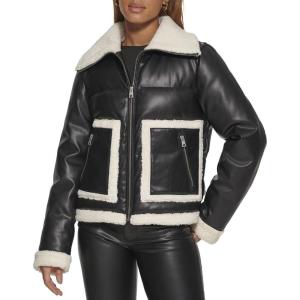 imageLevis Womens Breanna Faux Fur Puffer Jacket Standard ampamp Plus SizesBlack Faux Leather Sherpa Pocket