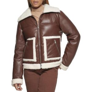 imageLevis Womens Breanna Faux Fur Puffer Jacket Standard ampamp Plus SizesBrown Faux Leather Sherpa Pocket