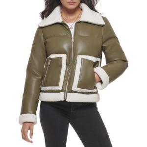 imageLevis Womens Breanna Faux Fur Puffer Jacket Standard ampamp Plus SizesOlive Faux Leather Sherpa Pocket