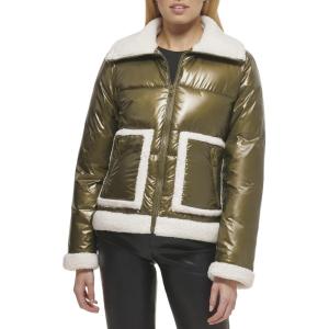imageLevis Womens Breanna Faux Fur Puffer Jacket Standard ampamp Plus SizesPearlized Olive Sherpa Pocket