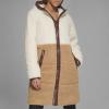 imageLevis womens Full Length Sherpa Quilted Parka JacketCreamBrown Colorblock