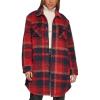 imageLevis Womens Wool Blend Sherpa Lined Long ShacketNavyRed Plaid