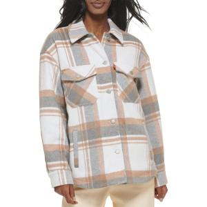 imageLevis Womens Casual Fashion Shirt JacketLight GreyCamel Plaid