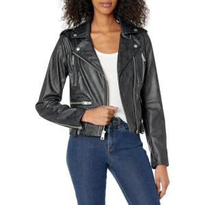 imageLevis Womens Cropped Faux Leather Motorcycle JacketBlack Snake