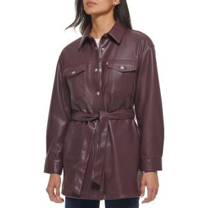 imageLevis Womens Faux Leather Belted Shirt Jacket Standard ampamp Plus SizesBurgundy