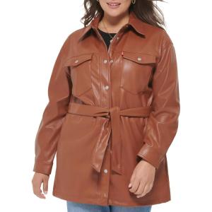 imageLevis Womens Faux Leather Belted Shirt Jacket Standard ampamp Plus SizesCamel